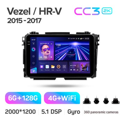 Штатна магнітола Teyes CC3 6+128 Gb з коловим оглядом 360° Honda Vezel HR-V HRV 2015-2018 9" 2k