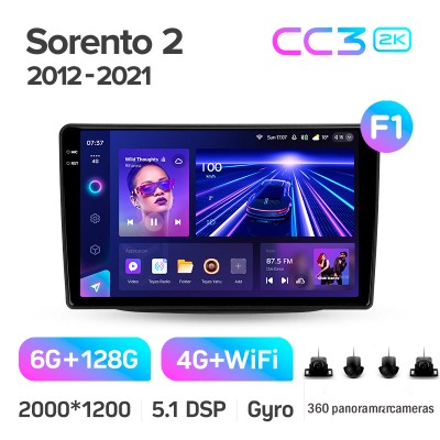 Штатна магнітола Teyes CC3 6+128 Gb з коловим оглядом 360° Kia Sorento 2 II XM 2012 - 2021 (F1) 9" 2k