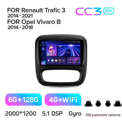 Штатна магнітола Teyes CC3 6+128 Gb з коловим оглядом 360° Renault Trafic 3 2014-2021 / Opel Vivaro B 2014-2018 9" 2k (L1)