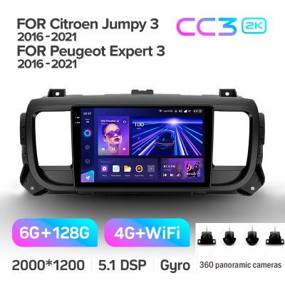 Штатна магнітола Teyes CC3 6+128 Gb з коловим оглядом 360° Citroen Jumpy III 3 SpaceTourer 1 / Peugeot Expert III 3 2016-2021 9" 2k (L1)