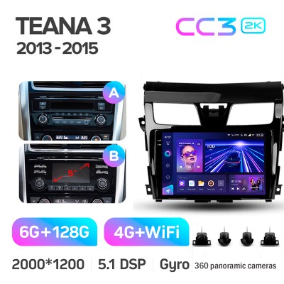 Штатна магнітола Teyes CC3 6+128 Gb з коловим оглядом 360° Nissan Teana J33 2013-2015 (AB) 10" 2k