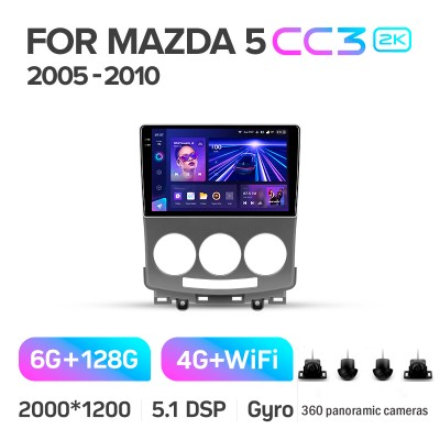 Штатна магнітола Teyes CC3 6+128 Gb з коловим оглядом 360° Mazda 5 2 CR 2005-2010 9" 2k