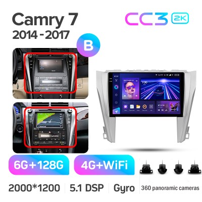 Штатна магнітола Teyes CC3 6+128 Gb з коловим оглядом 360° Toyota Camry 7 XV 50 55 2014-2017 (B) 10" 2k