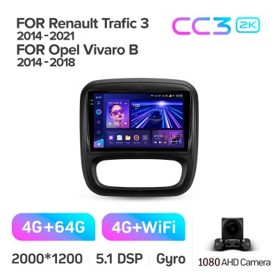 Штатна магнітола Teyes CC3 4+64 Gb Renault Trafic 3 2014-2021 / Opel Vivaro B 2014-2018 9" 2k (L1)