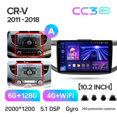 Штатна магнітола Teyes CC3 6+128 Gb з коловим оглядом 360° Honda CR-V CR-V 4 RM RE 2011-2018 (A) 10" 2k