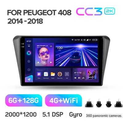 Штатна магнітола Teyes CC3 6+128 Gb з коловим оглядом 360° Peugeot 408 2014-2018 10" 2k