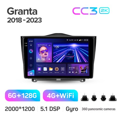 Штатна магнітола Teyes CC3 6+128 Gb з коловим оглядом 360° LADA Granta Cross 2018-2023 9" 2k