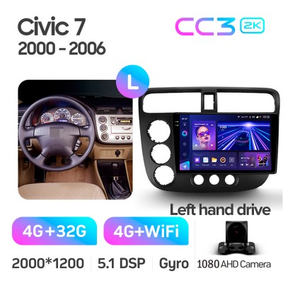 Штатна магнітола Teyes CC3 4+32 Gb Honda Civic 7 2000-2006 9" 2k