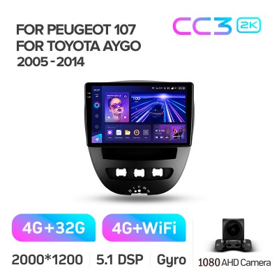 Штатна магнітола Teyes CC3 4+32 Gb Peugeot 107 Toyota Aygo 2005-2014 10" 2k