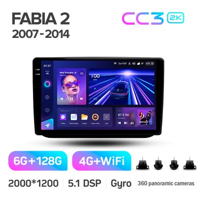 Штатна магнітола Teyes CC3 6+128 Gb з коловим оглядом 360° Skoda Fabia 2 2007-2014 10" 2k