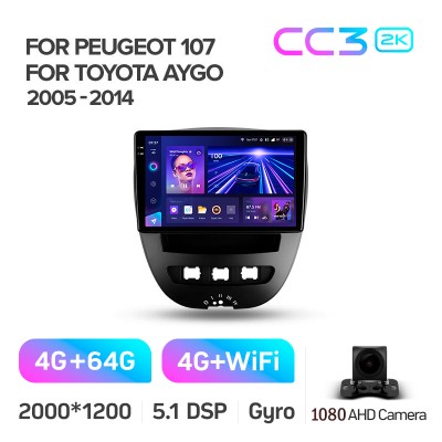 Штатна магнітола Teyes CC3 4+64 Gb Peugeot 107 Toyota Aygo 2005-2014 10" 2k