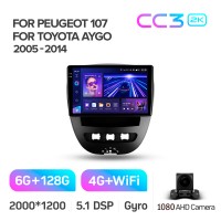 Штатна магнітола Teyes CC3 6+128 Gb Peugeot 107 Toyota Aygo 2005-2014 10" 2k