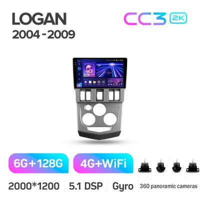 Штатна магнітола Teyes CC3 6+128 Gb з коловим оглядом 360° Renault Logan 1 2004-2009 9" 2k