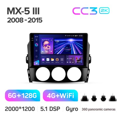Штатна магнітола Teyes CC3 6+128 Gb з коловим оглядом 360° Mazda MX-5 III 3 NC 2008-2015 9" 2k
