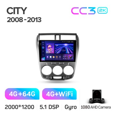 Штатна магнітола Teyes CC3 4+64 Gb Honda City 2008-2013 10" 2k