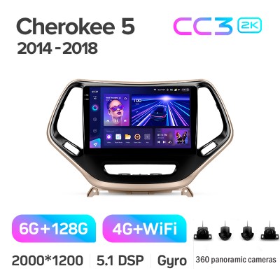 Штатна магнітола Teyes CC3 6+128 Gb з коловим оглядом 360° Jeep Cherokee 5 KL 2014-2018 10" 2k