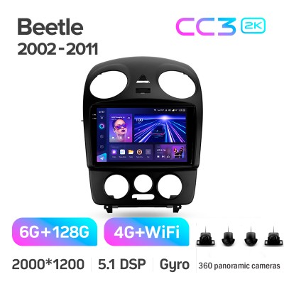 Штатна магнітола Teyes CC3 6+128 Gb з коловим оглядом 360° Volkswagen Beetle A4 2002 - 2011 9" 2k