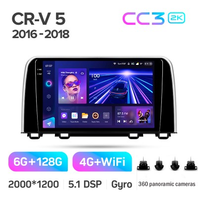Штатна магнітола Teyes CC3 6+128 Gb з коловим оглядом 360° Honda CR-V CR-V 5 RT RW 2017-2022 9" 2k