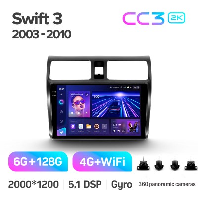 Штатна магнітола Teyes CC3 6+128 Gb з коловим оглядом 360° Suzuki Swift 3 2003-2010 10" 2k