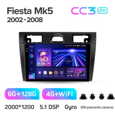 Штатна магнітола Teyes CC3 6+128 Gb з коловим оглядом 360° Ford Fiesta Mk VI 5 Mk5 2002 - 2008 9" 2k