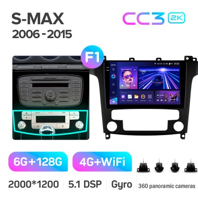 Штатна магнітола Teyes CC3 6+128 Gb з коловим оглядом 360° Ford S-MAX 1 2006-2015 (F1) 9" 2k