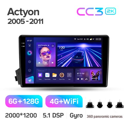 Штатна магнітола Teyes CC3 6+128 Gb з коловим оглядом 360° SsangYong Actyon C100 2005-2011 9" 2k