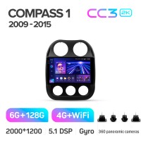 Штатна магнітола Teyes CC3 6+128 Gb з коловим оглядом 360° Jeep Compass 1 MK 2009-2015 10" 2k