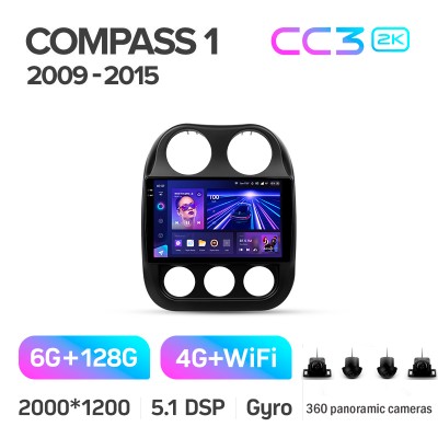 Штатна магнітола Teyes CC3 6+128 Gb з коловим оглядом 360° Jeep Compass 1 MK 2009-2015 10" 2k